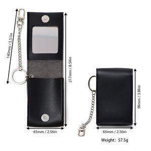 PU Leather Lipstick Case with Mirror Keychain Portable Cosmetic Pouch Lip Balm Case Lipstick Holder Beauty Accessory for Women - Product Image 3