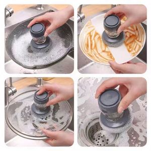 Brosse de nettoyage de cuisine à pression avec ajout automatique de liquide, détergent lavable, caractéristiques créatives d'élimination des taches, en nylon - Product Image 3