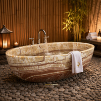 Baignoire ovale de luxe en marbre beige sculpté à la main, fournie directement par l'usine, pour la maison et les hôtels