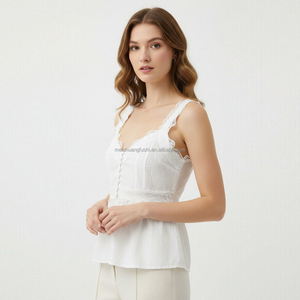 Top Babydoll sin Mangas <span class=keywords><strong>con</strong></span> Encaje Personalizado OEM, Camisola <span class=keywords><strong>con</strong></span> Botones, <span class=keywords><strong>Blusa</strong></span> Corsé <span class=keywords><strong>con</strong></span> Tirantes <span class=keywords><strong>con</strong></span> Volantes Blancos Vintage - Product Image 1