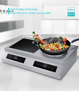 Cuisinière à induction commerciale double à brûleurs plats et wok intégrés, haute puissance 5000W*2, pour machines de cuisine, compatible ODM/OEM AM-CD207 - Product Image 1