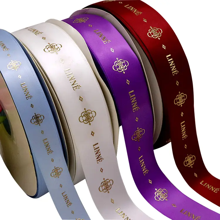 Bán Buôn Tùy Chỉnh Tổng Hạt Ribbon Với Logo, 2.5Cm Lá Vàng In Satin Ribbon Logo Grosgrain Lụa Ribbon Cho Món Quà Bọc