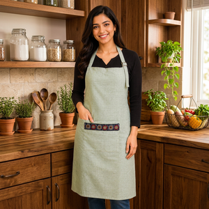Premium Linen <b>Apron</b> | Sage Green Linen Bib <b>Apron</b> with Embroidered Front Pocket | Adjustable Kitchen <b>Cooking</b> & Baking <b>Apron</b> - Product Image 3