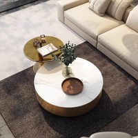 Ensemble de meuble TV rond en bois et marbre de luxe moderne et table basse Salon Acier inoxydable Tiroirs dorés Design de meubles en verre