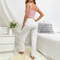 Femmes haut de gamme été deux pièces ensemble Sexy Floral dentelle pyjamas taille élastique fleur fronde pantalon vêtements de nuit