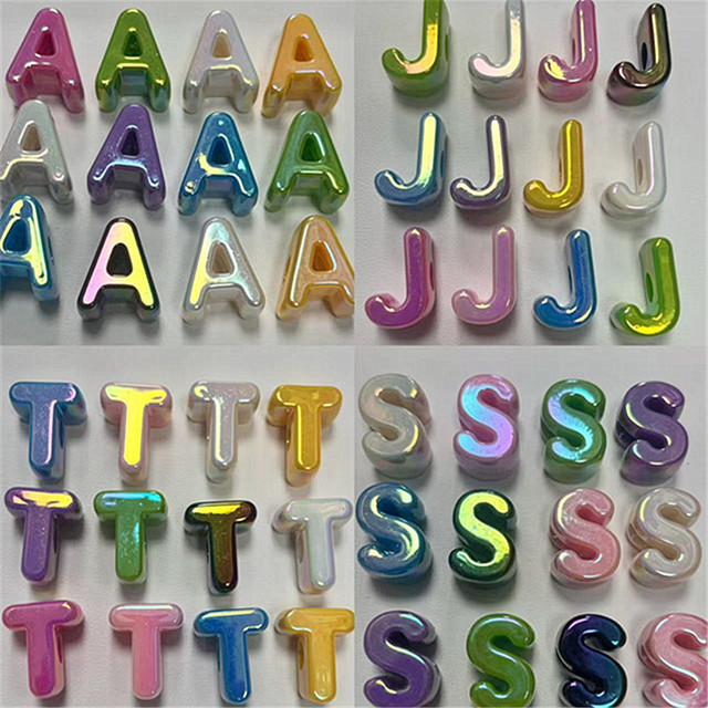 Wholesale Acrylic UV Color Shift Alphabet Beads 26 Letters Large Hole Craft Charms for DIY Keychain Phone Strap Supplies