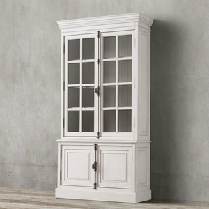Vitrine de style français en bois massif de chêne blanc avec <span class=keywords><strong>portes</strong></span> <span class=keywords><strong>vitrées</strong></span>, <span class=keywords><strong>bibliothèque</strong></span> blanche de haute qualité - Product Image 3
