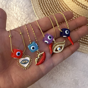 Joyería de Moda Vintage para Mujer, Bijoux de Acero Inoxidable con Baño de Oro de 18K, Dijes de Protección de Esmalte Colorido, Amuleto de Ojo Turco y Hamsa, Regalo - Product Image 1