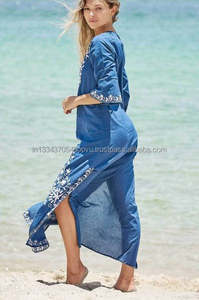 Playa de luna de miel glamoroso estilo bohemio declaración verano Maxi vestido delicado Lavish bordado volantes en mangas Cover Up Kaftan - Product Image 2