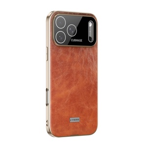 Business Electroplating PU Leather Mobile Phone Cases for iPhone 17 13 14 15 16 Pro Max With HD Lens <b>Film</b> Protective Cover - Product Image 1