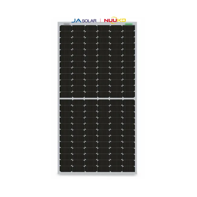 Nuuko Panel surya Bifacial 590 Watt, tipe-n PERC Longi/Ja/Trina untuk sistem PV fotovoltaik kehidupan panjang setengah sel