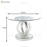 Ensemble de table à manger moderne de luxe avec plateau rond en verre transparent et base en bois pour 4 à 6 personnes avec décoration en cristal miroir