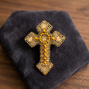 <b>Cross</b> Shape Beaded Embroidered Metal <b>Patch</b> Sew-On Badge Luxury Style for Garment Decoration - Product Image 3