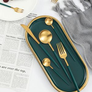 Ensemble de couverts minimalistes en acier inoxydable 304 émeraude, vaisselle dorée et verte, couverts pour occasions spéciales, pour cadeaux - Product Image 6