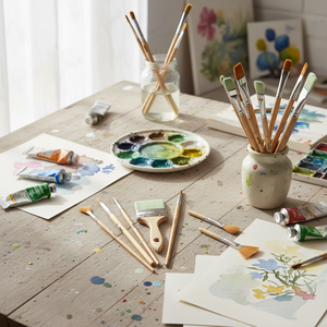 Ensemble de 3 pinceaux plats en nylon vert clair pour peinture acrylique et aquarelle avec manches en bois et en plastique - Product Image 2