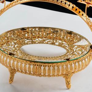 Plateau à gâteaux en verre et métal de style arabe de luxe, plat à fruits secs avec placage or, décoration du Ramadan, récipient de stockage alimentaire - Product Image 5
