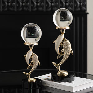 Tác phẩm điêu khắc cá bằng kim loại sang trọng sáng tạo để trang trí nội thất khách sạn và phòng, đồ trang trí nhà cửa, đồ trang trí bàn làm việc, quà tặng quả cầu pha lê - Product Image 4