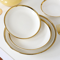 Assiette creuse en porcelaine céramique Raylon de luxe à bord doré – Vaisselle durable et écologique pour la restauration, personnalisable avec logo pour événements