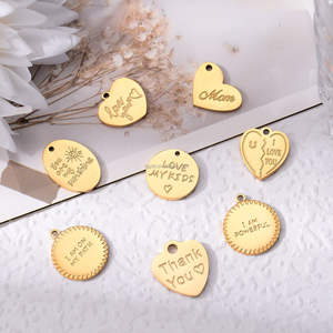 Pendentif Disque Personnalisé en Acier Inoxydable Plaqué Or 18K avec Citation, <span class=keywords><strong>Mantra</strong></span> ou Verset – Breloque Souvenir DIY - Product Image 1