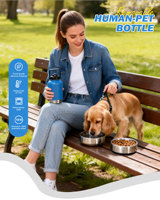 Bouteille d'eau pour animaux de compagnie avec logo personnalisé, 2 bols amovibles, 3 en 1, en acier inoxydable, isolée sous vide, distributeur d'eau de voyage, flacon isotherme 24h, pour l'extérieur