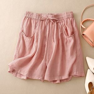 Women's Cotton Linen Shorts <b>Elastic</b> Waist Loose Fit With Pockets Casual Summer Wear Khaki - Product Image 4