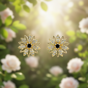 E4033 Orecchini a forma di fiore in oro bianco con montatura a punta rotonda in zirconi per gioielli classici da donna - Product Image 2