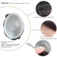 Toupet de cheveux humains indiens en stock avec base en peau poly mince 6 "longueur 28mm vague 100% densité