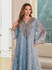 Luxury Embroidered Muslim Women embroidered tulle lace Kaftan <b>Dress</b> Dubai Abaya Maxi <b>Dress</b> Moroccan Jalabiya <b>Eid</b> Party Gown - Product Image 4