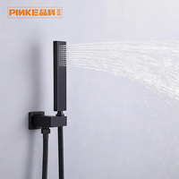 Robinet de douche encastré en laiton noir mat avec cartouche céramique, ensemble de douche pluie double fonction mural, design minimaliste