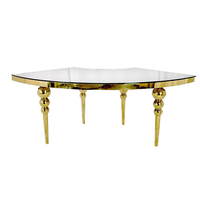 Tables de mariage de luxe en forme de demi-lune, dorées et blanches, tables de réception serpentine en MDF et acier inoxydable, tables de banquet de mariage