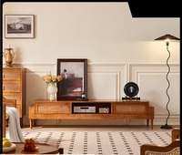 Meuble TV de style Mid-Century Modern avec cheminée, étagères TV, banc vitrine, armoires de salon en noyer avec portes pour support TV