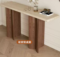 Console murale étroite en dalle de travertin style Wabi-sabi pour entrée, couloirs d'hôtel, passages et salons