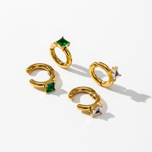 YF3652 Fashion Waterproof Jewelry Stainless Steel Ear <strong>Cuff</strong> 18K PVD Gold Plated Geometric Water Drop Zircon Clip on <strong>Earrings</strong> - Product Image 6
