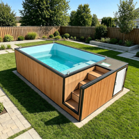 Piscine hors sol en bois grainé avec escalier, revêtement en FRP, piscine familiale modulaire pour jardin extérieur