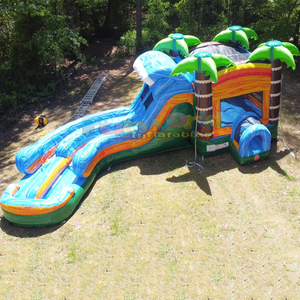Castillo inflable tropical con tobogán para fiestas al aire libre, casa de brinco comercial de PVC para niños - Product Image 6