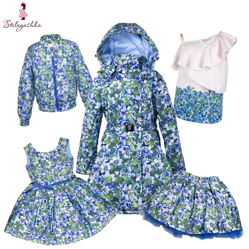 Stilnyashka 1479-81 Hoogwaardige Ondersteuning Op Maat 2-11 Jaar Lente Zomer Kinderkleding Sets Blauwe Blouse Meisjesrokken Set