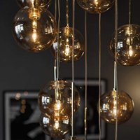 Lustre moderne créatif en verre artistique pour restaurant et bar, lampe suspendue longue ligne, forme ronde