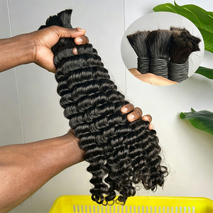<span class=keywords><strong>Extensiones</strong></span> de Cabello Humano Virgen 12A Ondulado Profundo Estilo Boho Indio, Cabello a Granel sin Procesar con Cutícula Alineada para Trenzas - Product Image 2