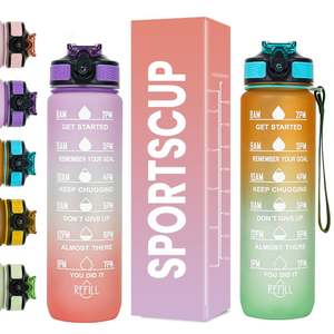 <span class=keywords><strong>Bouteille</strong></span> d'eau en plastique Tritan à large bouche étanche <span class=keywords><strong>1L</strong></span> 32 Oz Gradient Bpa Gym Fitness Sports avec marqueur de temps - Product Image 1