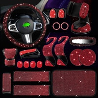 Ensemble d'accessoires de voiture scintillants : Housse de volant rose en fibre synthétique avec strass, support de téléphone pour voiture, housse de levier de vitesse et coussin d'accoudoir