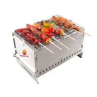 Barbecue pliant en acier inoxydable, portable, résistant à la rouille, facile à nettoyer, minimaliste, sans outil, pour camping-car, pique-nique, 1 à 3 personnes