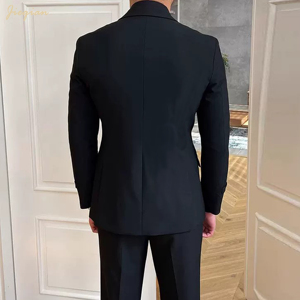 Costume de créateur pour <span class=keywords><strong>homme</strong></span> Jieqian, mélange polyester-viscose extensible, accents de boucles métalliques, taille ajustable, faible MOQ OEM et ODM - Product Image 2