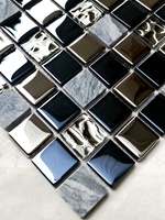 Carreaux de mosaïque en verre noir moderne effet cristal craquelé 4mm résistants à l'eau pour murs de cuisine, salle de bain, hôtels, appartements et TV