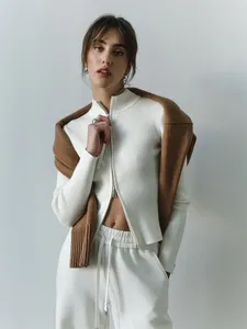 Blubelle 2025 <span class=keywords><strong>donna</strong></span> Casual <span class=keywords><strong>Cardigan</strong></span> Slim a manica lunga a doppia <span class=keywords><strong>cerniera</strong></span> in maglia caldo <span class=keywords><strong>con</strong></span> colletto da marinaio per l'autunno inverno - Product Image 3