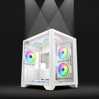 Casing Komputer Gaming Micro ATX Mid-Tower Manmu OEM Putih dengan Kipas RGB dan Panel Samping Berjendela, Tersedia