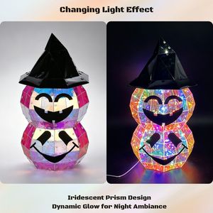 Lampes LED Citrouille d'Halloween Lumineuses et Iridescentes Effet Jack-o'-Lantern Effrayant Prisme Lumineux USB 60 LED pour Table Intérieur - Product Image 4