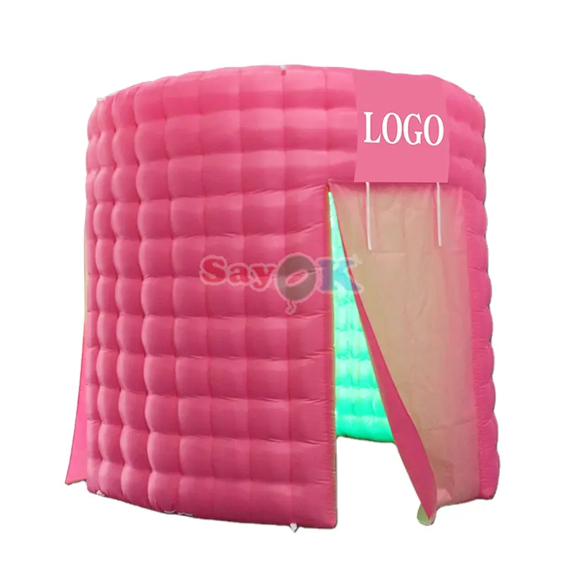 Pink Round Shape 360 Photo Booth Enclosure Backdrop RGB LED Lights Portable Inflatable Photo Booth for Party Wedding Event