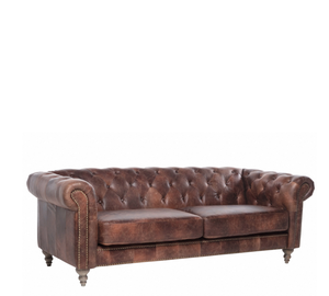 Canapé Chesterfield 3 places en cuir véritable, best-seller, capitonné de luxe avec accoudoirs roulés, design traditionnel, mobilier de villa - Product Image 4