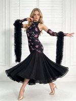 Robe de danse de salon vintage pour femme, imprimée, en maille, dos nu, col en V, pour entraînement et performance de valse