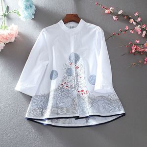 Chemisiers pour femmes en coton, à manches trois-quarts, avec broderie florale de style littéraire et motifs industriels, Nouveauté Printemps <span class=keywords><strong>2022</strong></span>, Vente en gros - Product Image 2